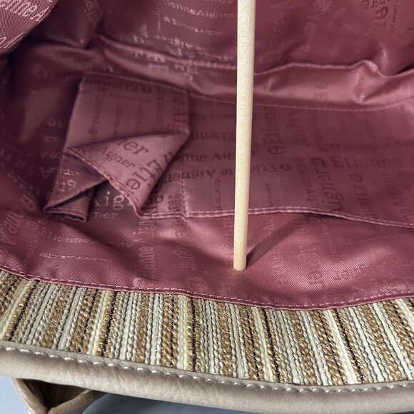 ETIENNE AIGNER NATURAL & TAN STRIPES CANVAS, GREY LEATHER SHOULDER TOTE BAG - Picture 4 of 8